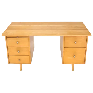 Paul McCobb Double Pedestal Ring Pulls Solid Birch Desk