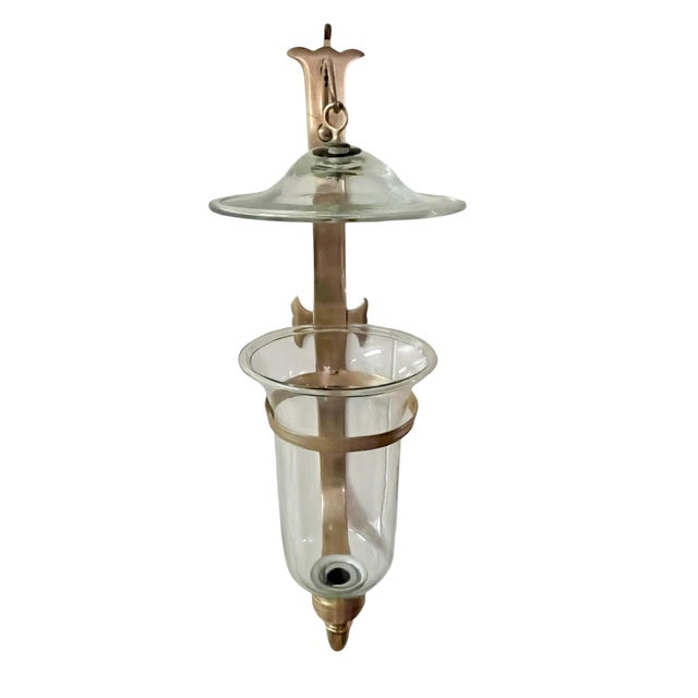 Metal Vintage Chapman & Myers Style Brass and Glass Hurricane Wall Sconces – Pair of Mid-Century Lantern Candle Holders For Sale - Image 7 of 17