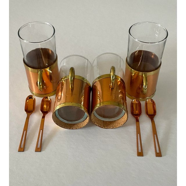 1970s Vintage Beucler Copper & Brass Irish Coffee Cups With Spoons Set- 12 Pieces For Sale - Image 5 of 7