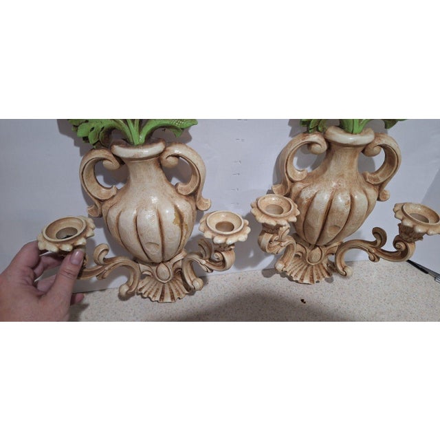 Mid-Century Modern Homco Floral Urn Wall Sconces, Candle Holders Pair For Sale - Image 3 of 5