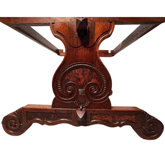 Wood Antique French Oak & Elm Trestle Base Dining Table For Sale - Image 7 of 11