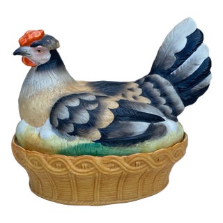 French 19th Century Porcelain Hen on Nest Tureen Basket For Sale