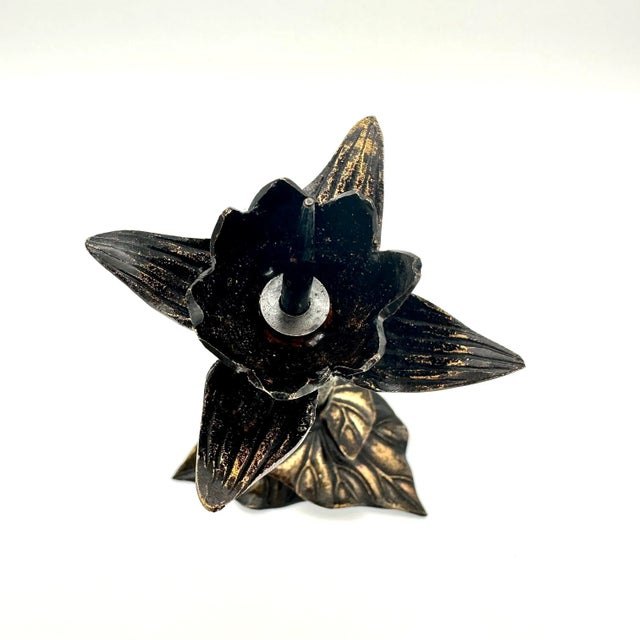 Bronze Antique Arts & Crafts Bronze Flower and Leaves Candleholder For Sale - Image 8 of 9