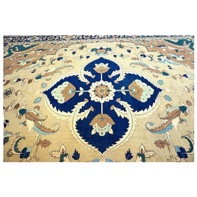 21st Century Persian Heriz Wool 12x15 Tan & Navy Handmade Area Rug #9902016 For Sale In Houston - Image 6 of 10