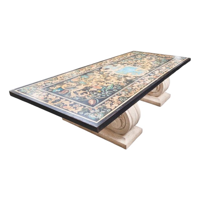 Late 19th Century Monumental Italian Scagliola Dining Table on Carved Stone Scroll Bases For Sale