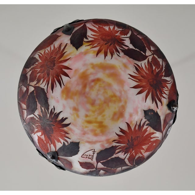 Metal French Art Deco Pendant Light by Daum & Majorelle - 1925 Cameo Chandelier France For Sale - Image 7 of 13