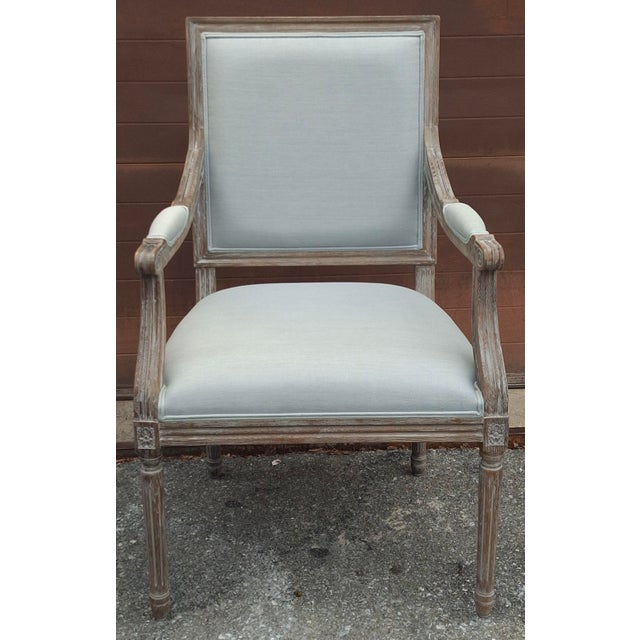 Late 20th Century Louis XVI Style Carved Rustic Oak and Upholstered Armchair For Sale - Image 4 of 8