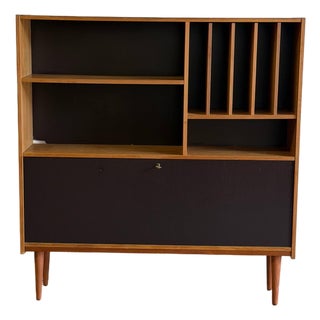 Mid Century Danish Modern Oak Secretary Bookcase by Domino Møbler – Vintage Scandinavian Storage Cabinet 1960s For Sale
