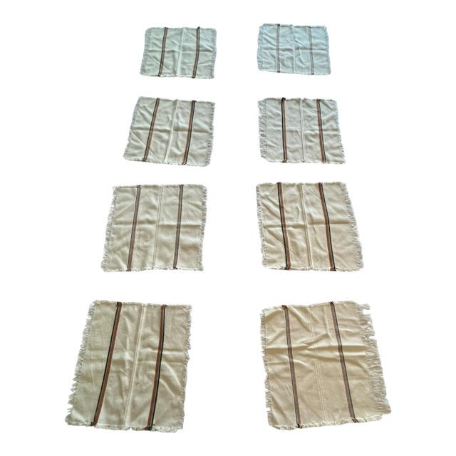Vintage Woven Napkins Fringed Southwestern Boho Rustic Western Santa Fe Style - Set of 8 For Sale