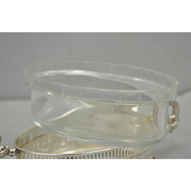 Vintage Italian Regency Silver Plated Dolphin Handle Glass Candy Dish Jardiniere For Sale - Image 9 of 16