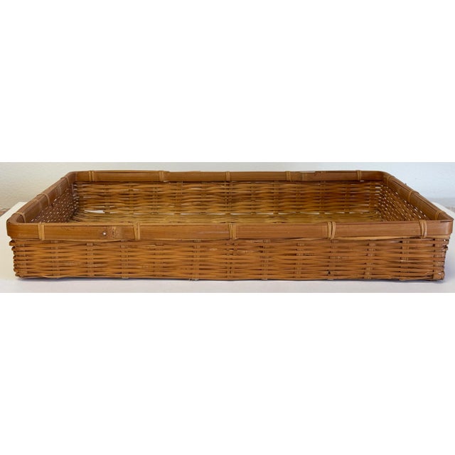 Wood Vintage Woven Wicker Basket Tray For Sale - Image 7 of 8