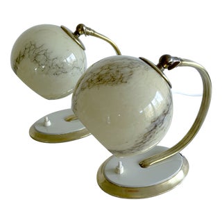 Art Deco Table Lamps in Brass and Glass, Set of 2 For Sale