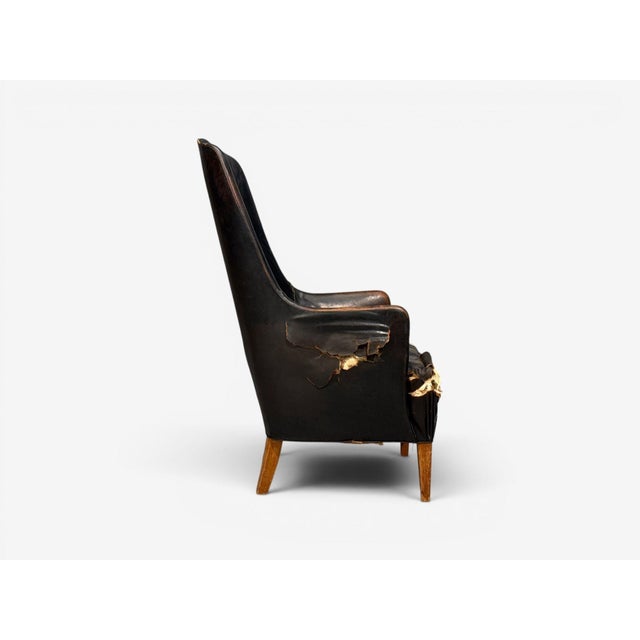 Svend Åge Madsen, Highback Chair, Leather, Nut Wood, Denmark, 1947 For Sale - Image 10 of 12