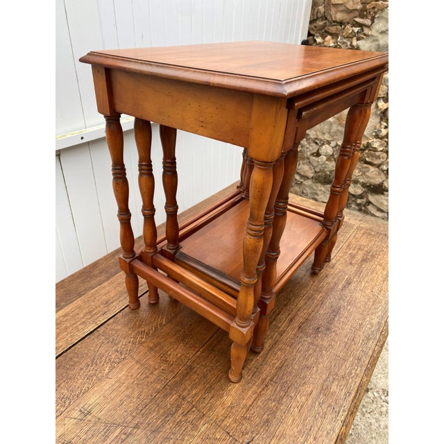 Brown Vintage Rustic Cherry Wood Nesting Tables, 1950, Set of 3 For Sale - Image 8 of 18