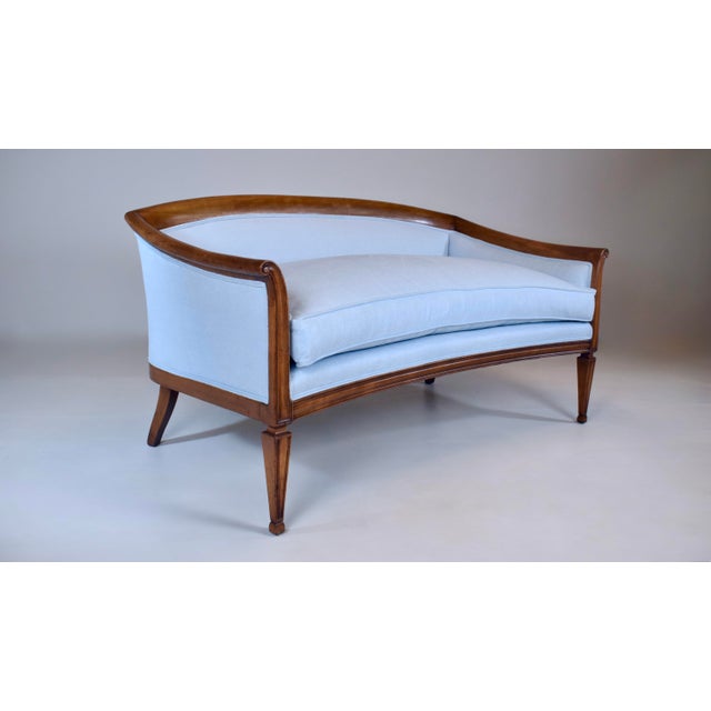 French Directoire Style Sofa, Hand Carved Cherry, Light Blue For Sale In Philadelphia - Image 6 of 18