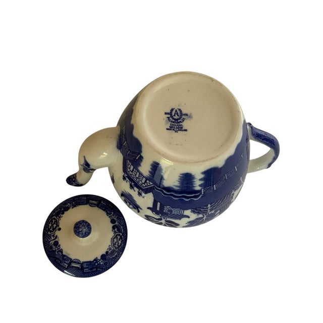 Antique Allertons LTD Blue Willow Teapot With Lid - Made in Staffordshire England C. 1929-1942 For Sale - Image 4 of 5