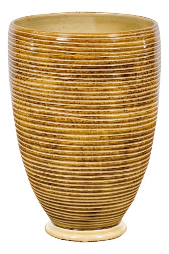 Artisan Handcrafted Mustard Color Ceramic Garden Planter with Incised Décor