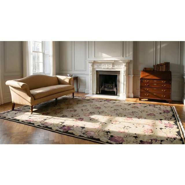 Beige 1870s Beige Floral Kilim Antique European Besserabian Rug 9'6" X 16'0" Flatweave Wool Carpet For Sale - Image 8 of 8