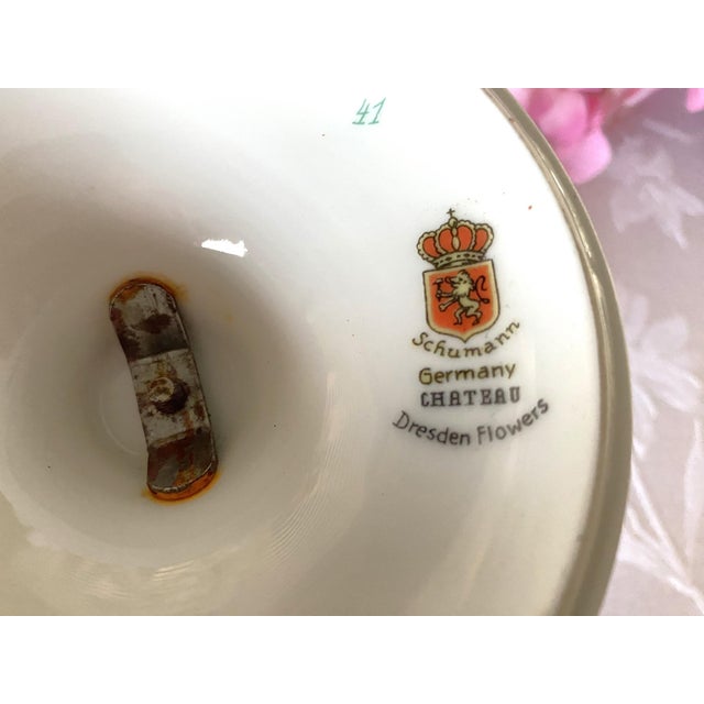 1950's Schumann Germany, Pedestal Reticulated Compote, Chateau Pattern, Dresden Flowers Porcelain Decorative FootedBowl For Sale - Image 12 of 18