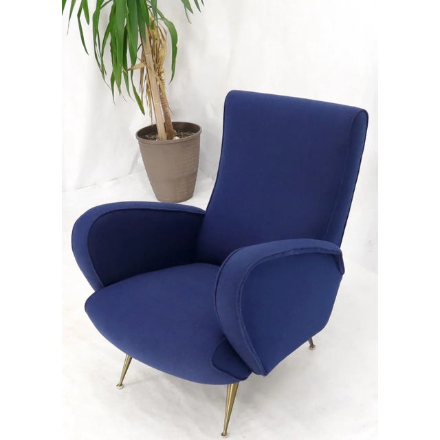 Paolo Buffa New Navy Blue Upholstery Italian Mid-Century Modern Lounge Chair on Brass Legs For Sale - Image 4 of 12