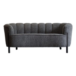 Scandinavian Cabinetmaker Loveseat in Charcoal Bouclé, Sweden, C. 1940s For Sale