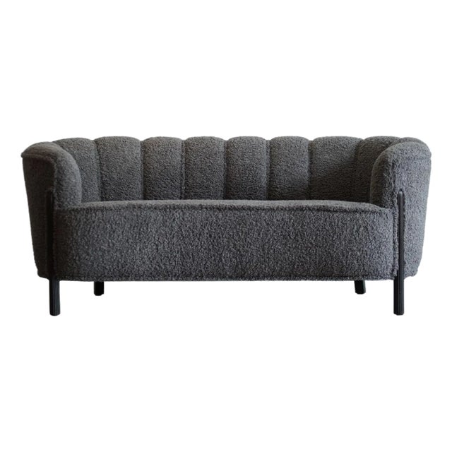 Scandinavian Cabinetmaker Loveseat in Charcoal Bouclé, Sweden, C. 1940s For Sale