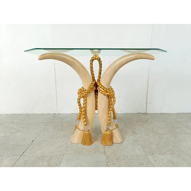 1980s Vintage Faux Tusk Console Table, 1980s For Sale - Image 5 of 12