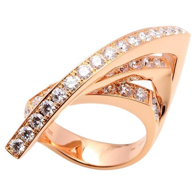 X Twist Layers Ring Diamond Channel Set Line Geometric Wave Unique Statement 18 Karat Rose Gold Ring The winning swing and...