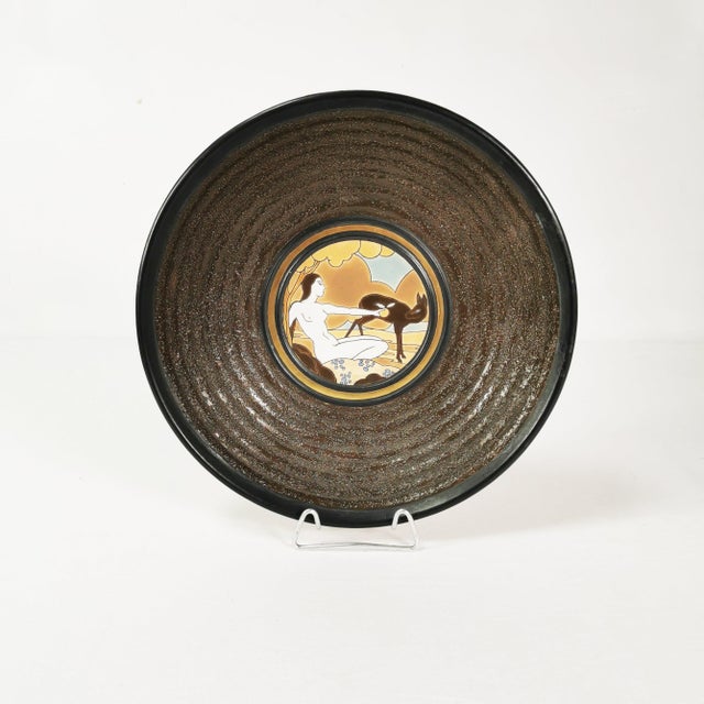 Large Art Deco Ceramic Plate by Raymond Chevallier for Boch Frères Keramis, 1935 For Sale - Image 9 of 9