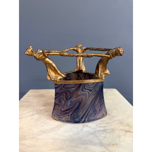 Loetz Art Nouveau Iridescent Glass Vase With Gilt Figural Rim Austria Circa 1895 For Sale In Philadelphia - Image 6 of 11