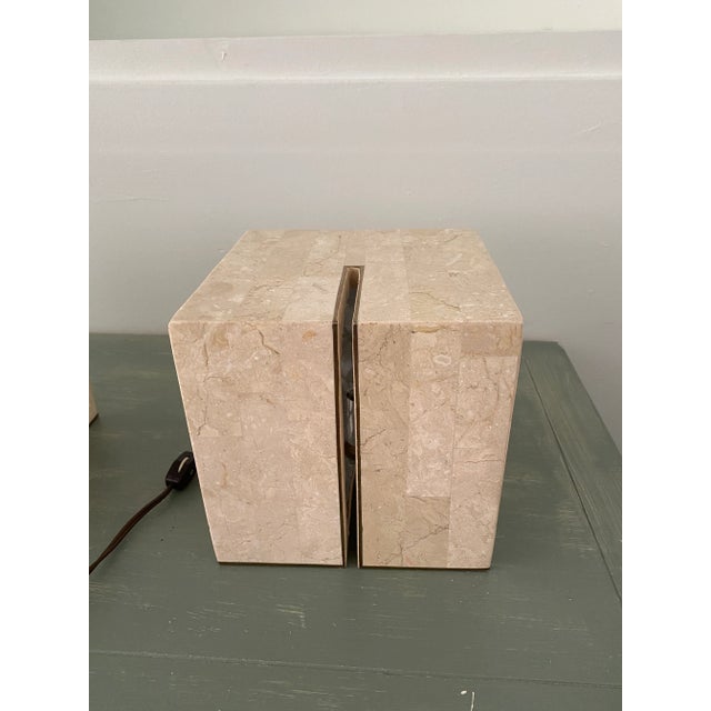 Vintage 1970s Square Stone Lamps With Brass Inlay Set of 2 For Sale - Image 11 of 12