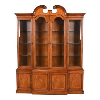 Georgian Mahogany Lighted Breakfront Bookcase Cabinet by Mount Airy Furniture For Sale