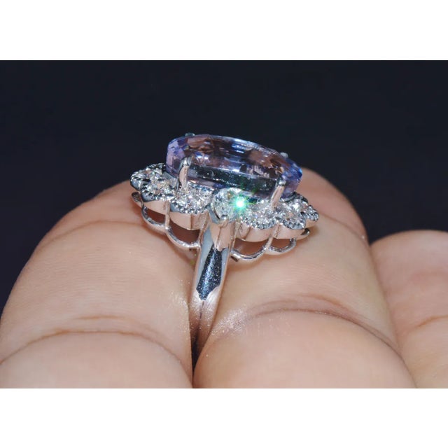 Early 21st Century GIA Natural 9.66CTS VS F Diamond No Heat Sapphire 18K Gold Dinner Halo Ring, size 6 For Sale - Image 5 of 10