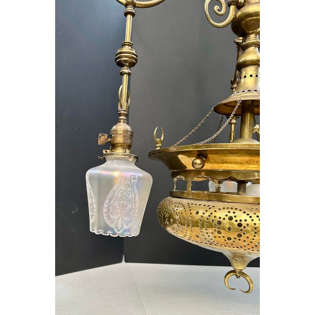 Brass Vintage 4-Light Mughal-Style Pierced Brass Chandelier With Crescent Motif For Sale - Image 8 of 12