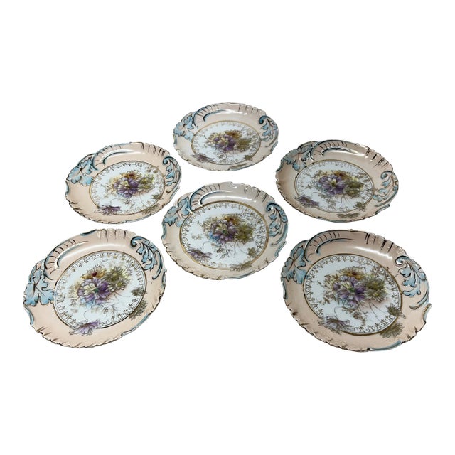 French Style Porcelain Floral Dessert Plates - Set of 6 For Sale