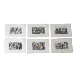 Antique 19th Century French Genre Scene Engravings-Genre Scenes - Set of 6