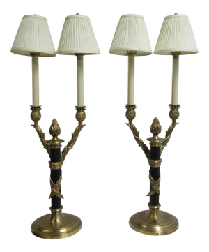 Modern Chapman Marble French Regency Candelabras Table Lamps- A Pair