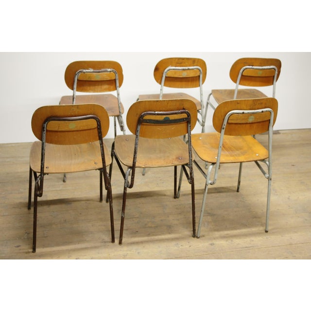 Mid-Century Modern Vintage Industrial School Chairs, 1970s, Set of 6 For Sale - Image 3 of 14