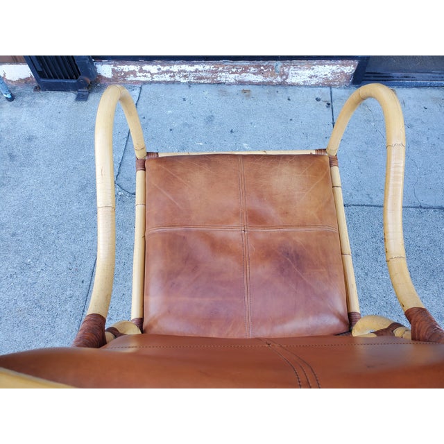 1950s 1950s Leather and Bamboo Arm Chair For Sale - Image 5 of 11