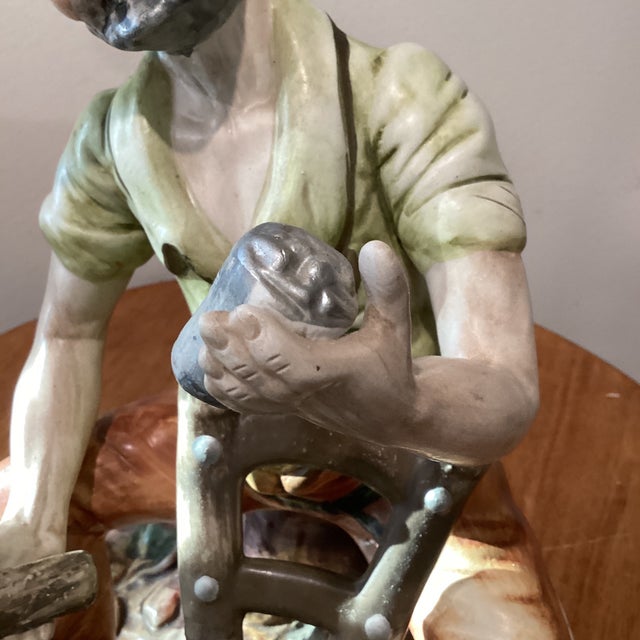 Italian Antique Collectible Large Capodimonte Hand Painted Porcelain Cobbler Figurine Black Stamp For Sale - Image 3 of 12