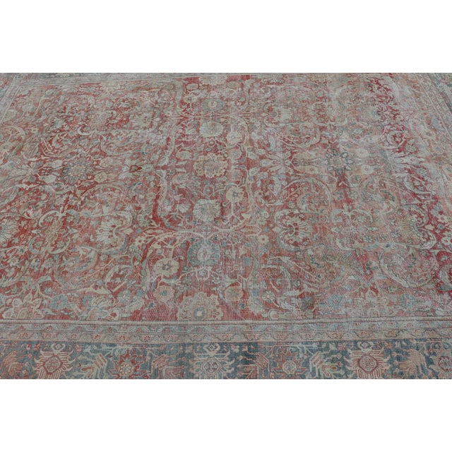 Hand Knotted Antique Persian Sultanabad Rug Faded Red and Blue Colors 10'4 X 13'2 For Sale - Image 12 of 15