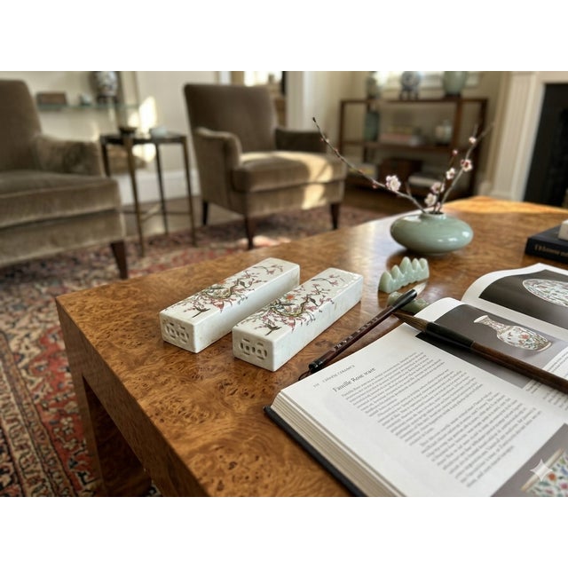 Pair White Porcelain Flower Birds Scenery Rectangular Display Paperweight For Sale In San Francisco - Image 6 of 13