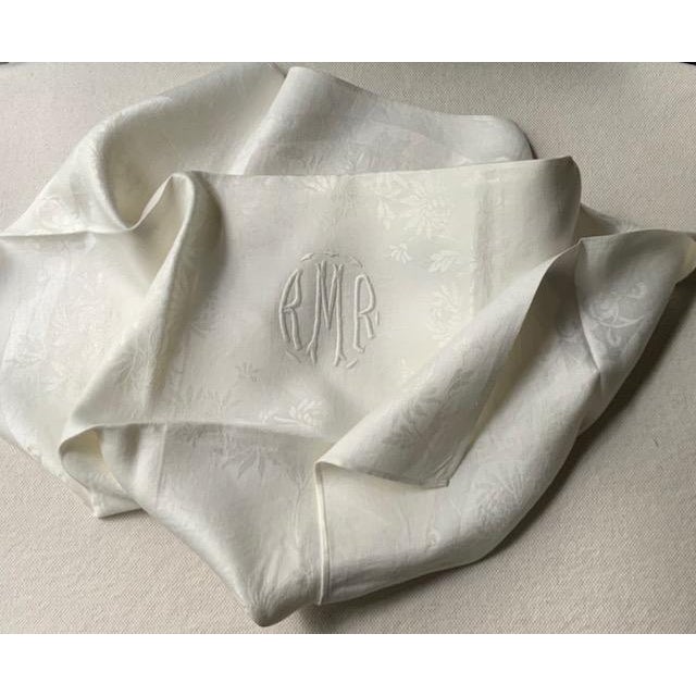 Antique French Chrysanthemum Damask Linen Dinner Napkins, Monogrammed Rmr, Set of 6 | C. 1910 For Sale - Image 15 of 18