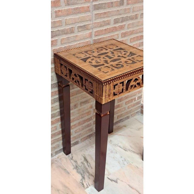 A beautiful Neo-Mudejar style side table or nightstand, a vintage piece with a strong personality and handcrafted...