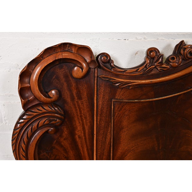Wood Romweber Antique French Provincial Louis XV Carved Flame Mahogany Full Size Bed, Circa 1920s For Sale - Image 7 of 13
