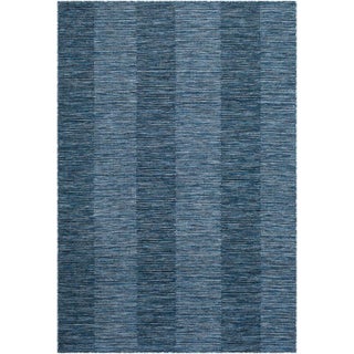 Outdoor Rug in Wide Tonal Navy Stripes, 9x12 For Sale