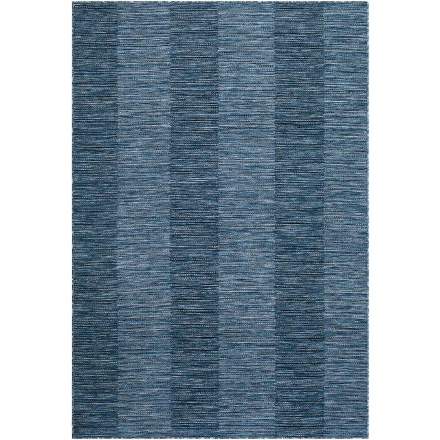 Outdoor Rug in Wide Tonal Navy Stripes, 9x12 For Sale