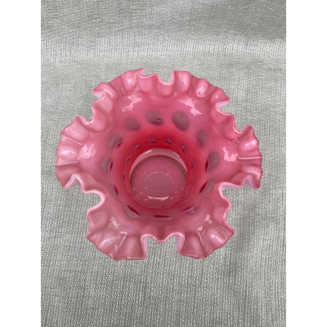 Glass 1950s Vintage Ruffled Fenton Cranberry Coin Dot Vase For Sale - Image 7 of 11