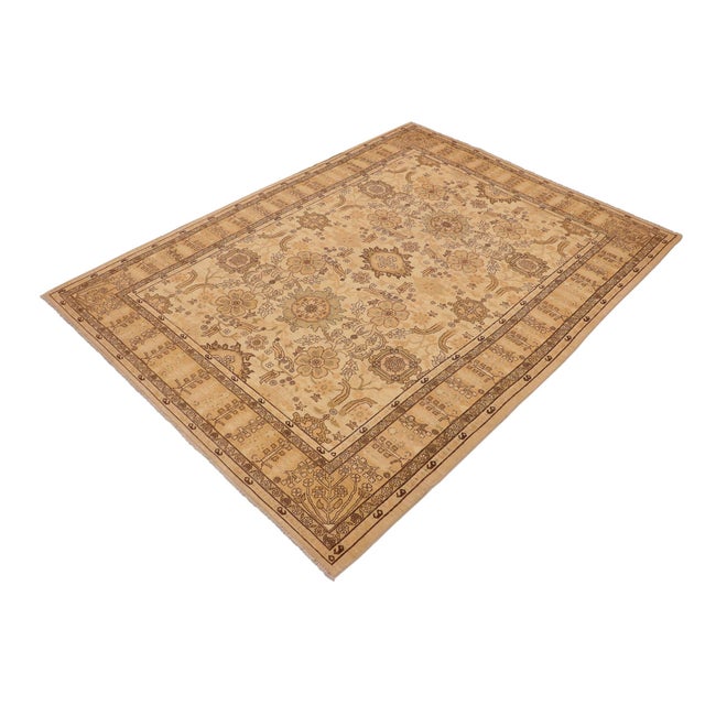 Shabby Chic Oriental Ziegler Beige Tan Hand-Knotted Wool Rug - 9'4'' X 12'6'' For Sale - Image 3 of 8