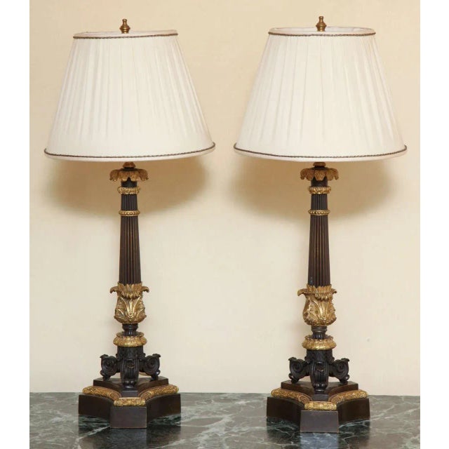 Traditional Charles X Ormolu and Bronze Candelabra Lamps - a Pair For Sale - Image 3 of 10